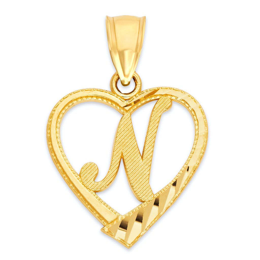10k Real Solid Gold Heart N Initial Pendant